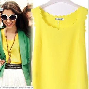 Topshop Yellow Top Semi Sheer Wavy Edge Loose